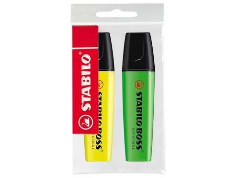 MARCADOR FLUORESCENTE BOSS BLISTER VERDE Y AMARILLO (2PCS) B.A.L